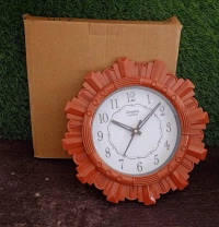 WALL CLOCK 25*25 CM, Wooden Look Round Wall Clock - Battery Operated, Easy-to-Read, Plastic Design for Home/Office(2104)