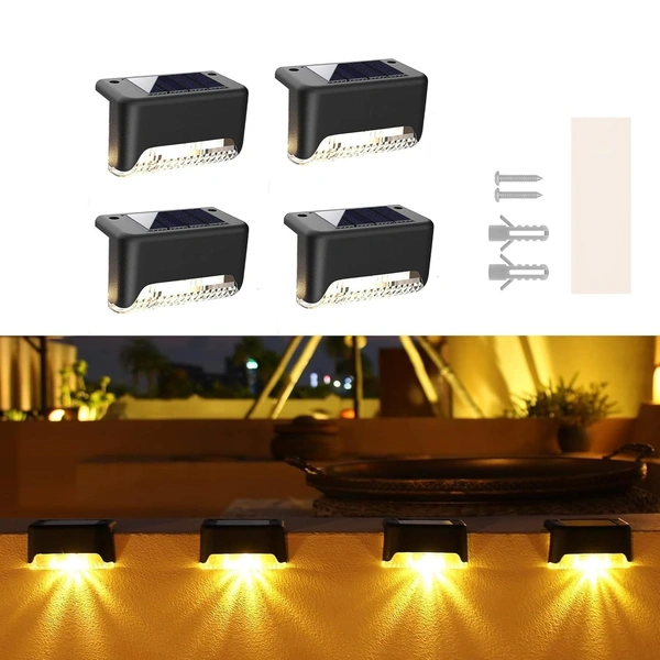 4PCS SOLAR STAIR LAMP, Outdoor Solar LED Lights for Balcony & Garden | Waterproof Warm Yellow Step Lights (Pack of 4) – Solar Powered Diwali Decoration Lamps(2654)