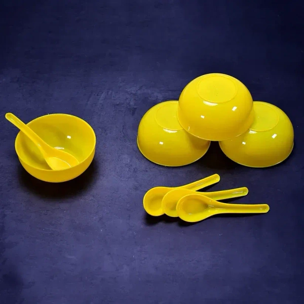SOUP BOWL SET 6PCS, Plastic Soup Bowl & Spoon Set for Kitchen (2105) - Pack of 6