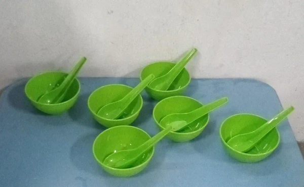SOUP BOWL SET 6PCS, Plastic Soup Bowl & Spoon Set for Kitchen (2105) - Pack of 6