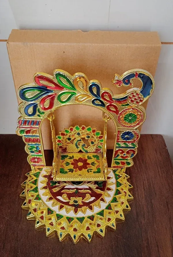 BAL GOPAL GOLDEN JHULA, Premium Bal Gopal Jhula | Decorative Swing Sihasan for Home & Office Temple Décor(2488)