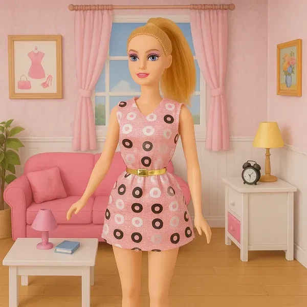FASHION DOLL TOY, Premium Fashion Doll with Polka-Dot Dress & Stylish Belt – Collectible Toy for Kids (1 Pc)(2596)