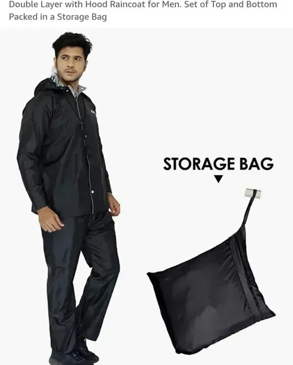 L SIZE RAINCOAT REVERSIBLE,Rain Coat for Men Waterproof Raincoat with Pants Polyester Reversible Double Layer Rain Coat For Men Bike Rain Suit Rain Jacket Suit Inner(1112) - L Size, Black