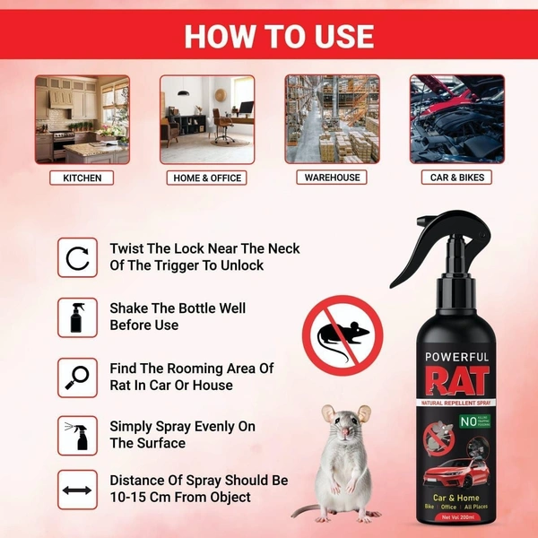 RAT REPELLENT SPRAY, No Entry Rat Repellent Spray for Car & Home | Odour-Free Rodent Repellent Spray 250ml – Protects Cars, Bikes & Offices(2656)