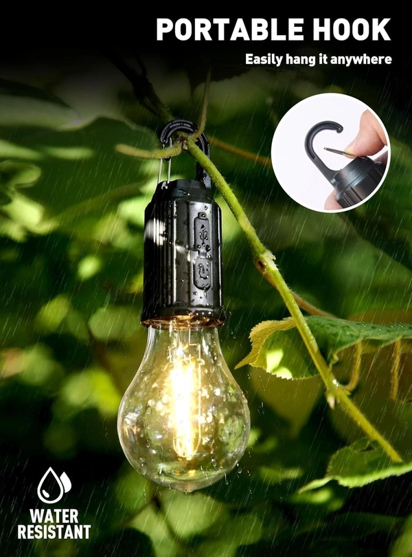 CAMPING LAMP, Rechargeable Camping Hanging Bulb – Warm Light with 3 Modes, Tent Lamp for Hiking, Backpacking, Emergency & Outdoor Decoration(2037)