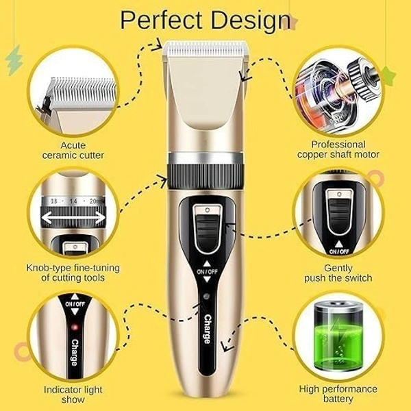 PET HAIR TRIMMER, Pet Grooming Kit Dog & Cat Hair Clipper | Gold Pet Hair Trimmer with Adjustable Combs for Safe & Easy Grooming(2800)