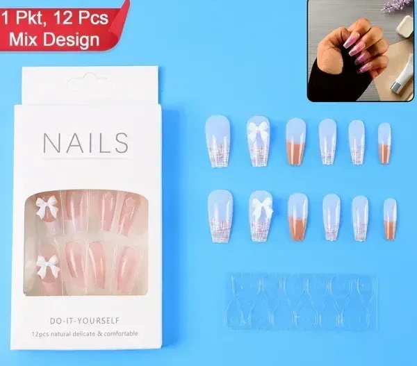 AFTIFICIAL NAILS,Reusable Press-On Artificial Nails with Adhesive Stickers – 1 Packet(2454)