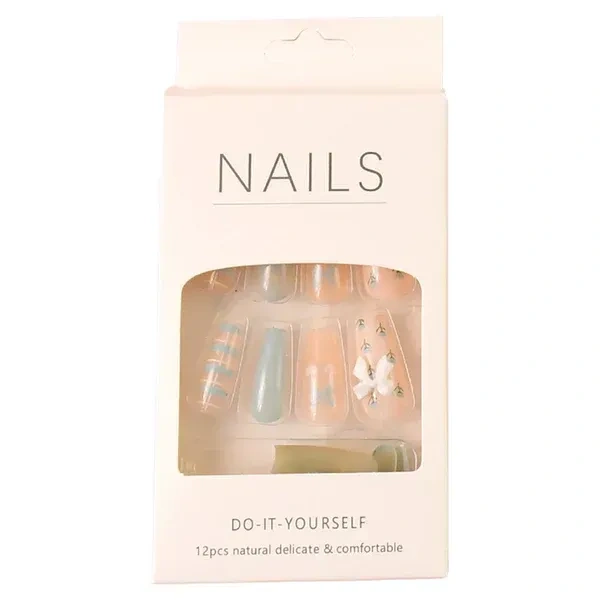 AFTIFICIAL NAILS,Reusable Press-On Artificial Nails with Adhesive Stickers – 1 Packet(2454)