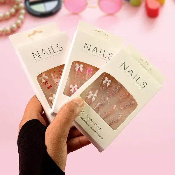 AFTIFICIAL NAILS,Reusable Press-On Artificial Nails with Adhesive Stickers – 1 Packet(2454)