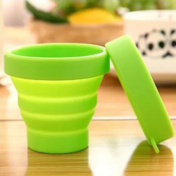 SILICON FOLD CUP, Round Silicone Foldable Glass / Cup, Foldable Travel Mug With Lid (1 Pc)  (2221) - Mix Color