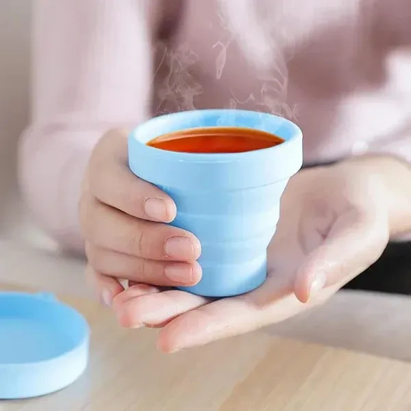 SILICON FOLD CUP, Round Silicone Foldable Glass / Cup, Foldable Travel Mug With Lid (1 Pc)  (2221) - Mix Color