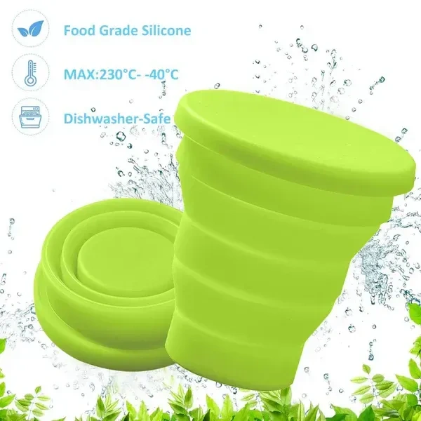 SILICON FOLD CUP, Round Silicone Foldable Glass / Cup, Foldable Travel Mug With Lid (1 Pc)  (2221) - Mix Color