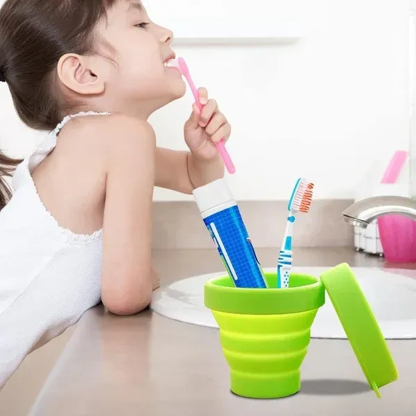 SILICON FOLD CUP, Round Silicone Foldable Glass / Cup, Foldable Travel Mug With Lid (1 Pc)  (2221) - Mix Color