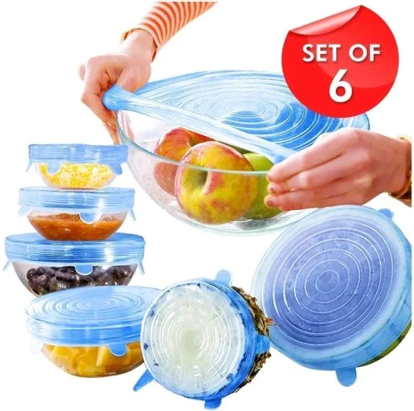 6PCS SILICONE LID COVER 6 Pcs Silicone Lid Cover Silicon Lids Kitchenware - Blue