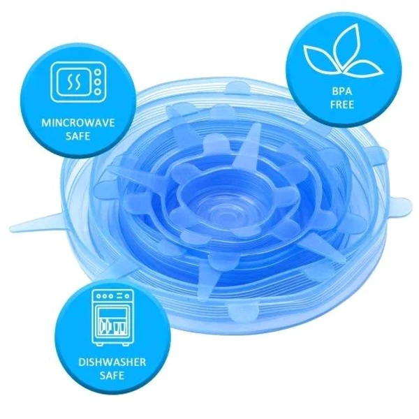 6PCS SILICONE LID COVER 6 Pcs Silicone Lid Cover Silicon Lids Kitchenware - Blue