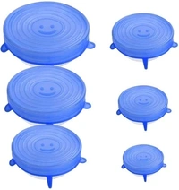 6PCS SILICONE LID COVER (1634), 6 Pcs Silicone Lid Cover Silicon Lids Kitchenware (1634) - Blue