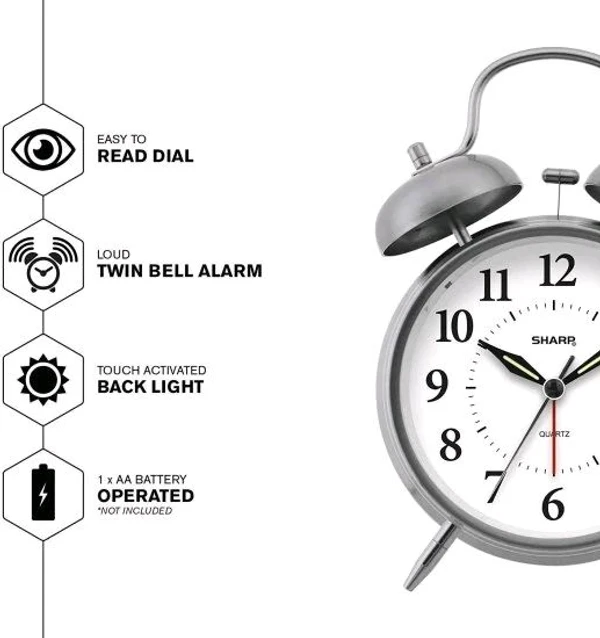 13CM SILVER ALARM CLOCK 13 CM Twin Bell Silver Alarm Clock Home Improvement