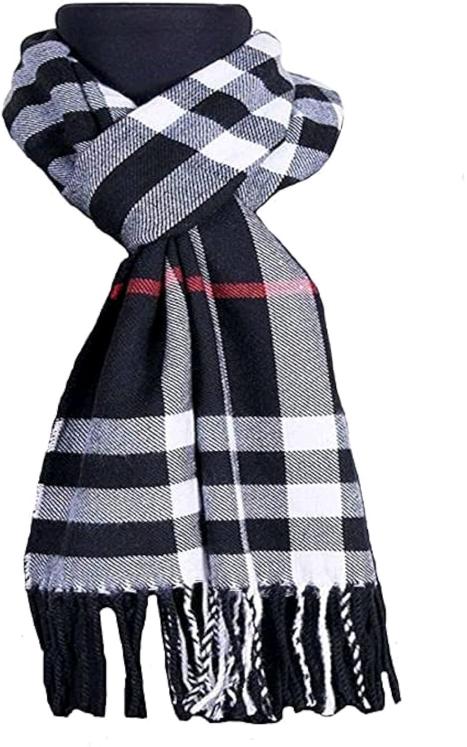 【TATIANA】Black Shadow Check LambsWool Muffler 羊毛マフラー Rain Or Shine Hooded Scarf