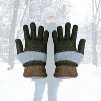 SPORT HAND GLOVES WOOLEN HAND GLIVES  Men's Woolen Striped Gloves S-02 (Black;Free Size) (698)