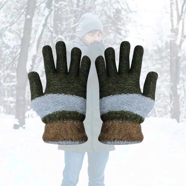 SPORT HAND GLOVES WOOLEN HAND GLIVES  Men's Woolen Striped Gloves S-02 (Black;Free Size)