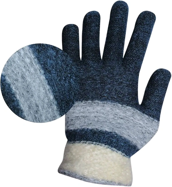 SPORT HAND GLOVES WOOLEN HAND GLIVES  Men's Woolen Striped Gloves S-02 (Black;Free Size)