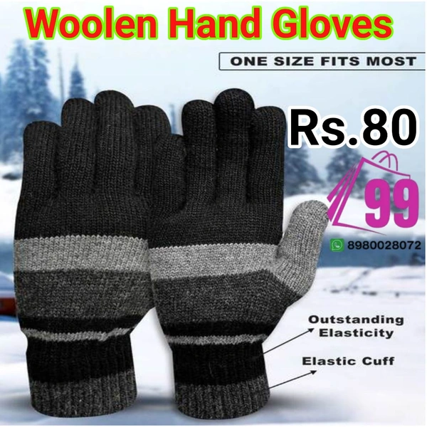 SPORT HAND GLOVES WOOLEN HAND GLIVES  Men's Woolen Striped Gloves S-02 (Black;Free Size)