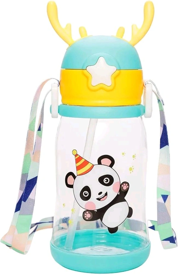 CARTOON SHIPPER BOTTLE 1ps Cute Hanging 500 ML Large Capacity Water Bottle, Anti-Leak Kids Water Bottle BPA Free, Cartoon Animal Design Water Bottle with Straw & Strap Sipper Water Bottle for Girls Kids (1883)