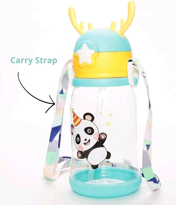 CARTOON SHIPPER BOTTLE 1ps Cute Hanging 500 ML Large Capacity Water Bottle, Anti-Leak Kids Water Bottle BPA Free, Cartoon Animal Design Water Bottle with Straw & Strap Sipper Water Bottle for Girls Kids (1883)