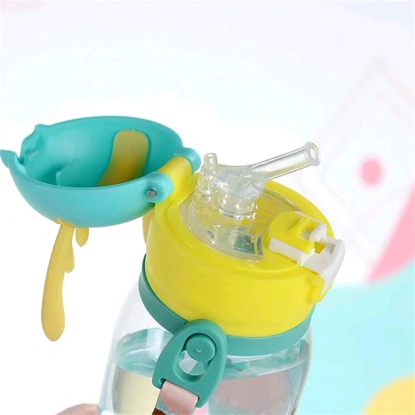 CARTOON SHIPPER BOTTLE 1ps Cute Hanging 500 ML Large Capacity Water Bottle, Anti-Leak Kids Water Bottle BPA Free, Cartoon Animal Design Water Bottle with Straw & Strap Sipper Water Bottle for Girls Kids (1883)