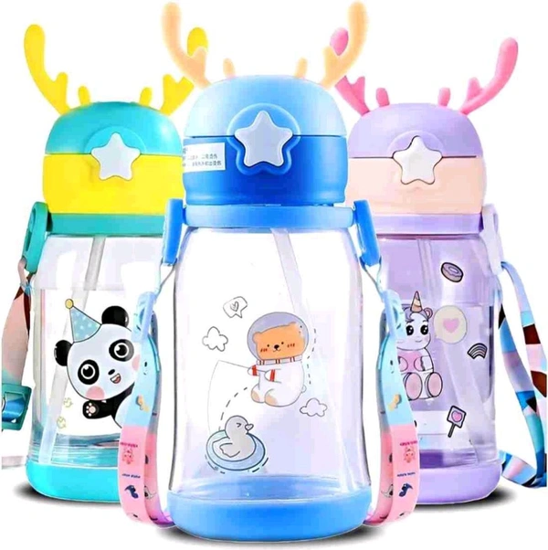 CARTOON SHIPPER BOTTLE 1ps Cute Hanging 500 ML Large Capacity Water Bottle, Anti-Leak Kids Water Bottle BPA Free, Cartoon Animal Design Water Bottle with Straw & Strap Sipper Water Bottle for Girls Kids (1883)