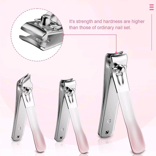 4IN1 NAIL CUTTER 4pcs Portable Nail Clipper Set, Manicure Kit Including Pointed Nail Clipper, Straight Nail Clipper, Nail File, PU Storage Bag, Suitable For Home And Travel Use, Gifts for Women and Men(PINK)