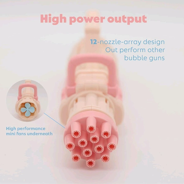 BUBBLE FUN Bubble Machine Gun, 12 Holes Auto Gatlin Bubble Maker for Kids & Toddlers Indoor and Outdoor, Electric Bubble Blower for Parties 2021 Newest for Boys & Girls(Blue+Pink)