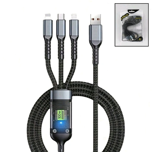 100W 3IN1 FAST CABLE - "3-in-1 Multi Charging Cable  Fast Charging Cable for Android, iOS, Type-C Devices" (1659)