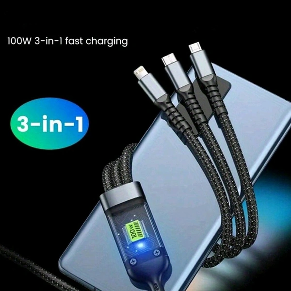 100W 3IN1 FAST CABLE - "3-in-1 Multi Charging Cable  Fast Charging Cable for Android, iOS, Type-C Devices" (1659)