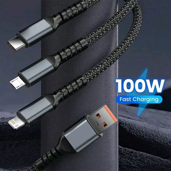 100W 3IN1 FAST CABLE - "3-in-1 Multi Charging Cable  Fast Charging Cable for Android, iOS, Type-C Devices" (1659)