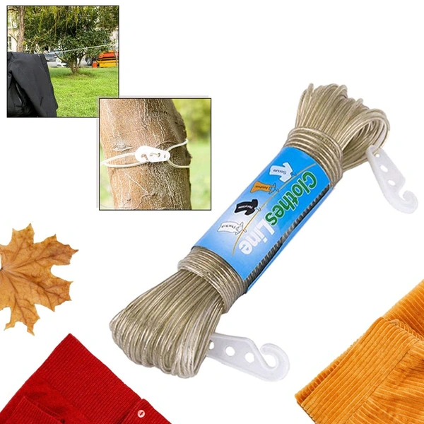 10M HEAVY CLOTH ROPE Heavy Duty Clothes Rope 50m Extra Sturdy Clothesline Thickening Hanging Clothes Rope Steel Wire Rope for Drying Clothes, Hanging Mosquito Nets, Hanging Curtains - Transparent (1960)