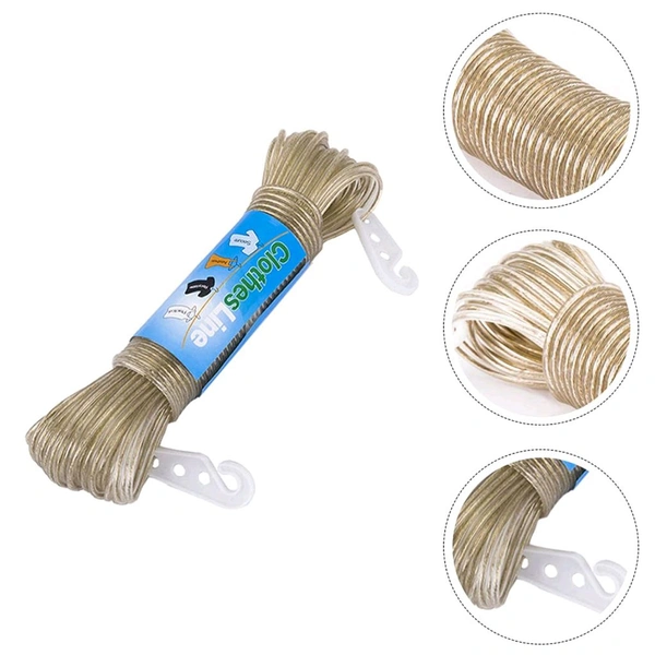 10M HEAVY CLOTH ROPE Heavy Duty Clothes Rope 50m Extra Sturdy Clothesline Thickening Hanging Clothes Rope Steel Wire Rope for Drying Clothes, Hanging Mosquito Nets, Hanging Curtains - Transparent (1960)