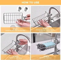SINK FAUCET STAND STEEL Metal Chrome Finish Kitchen Faucet Sponge Holder (1967)