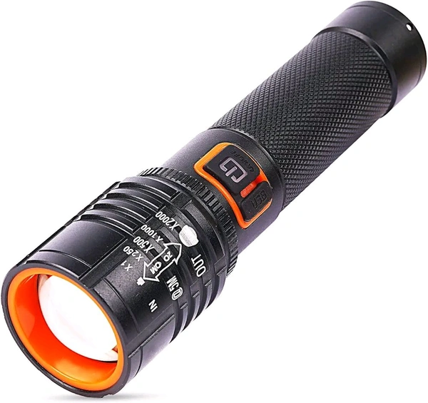 METAL TORCH MZ 035 (ZOOMABLE LED METAL TORCH)5 Modes Flashlight (Pack of 2) Torch  (Black, 13.5 cm, Rechargeable) (1770)