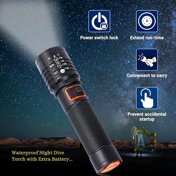 METAL TORCH MZ 035 (ZOOMABLE LED METAL TORCH)5 Modes Flashlight (Pack of 2) Torch  (Black, 13.5 cm, Rechargeable) (1770)