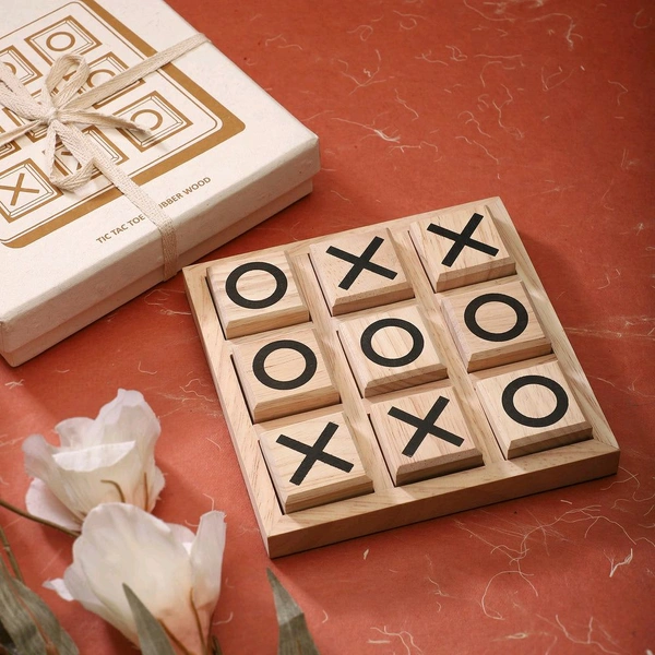 TIK TAC TOE l Premium Wooden Tic-Tac-Toe Board Game  Handcrafted with Brass Signs | Classic Indoor & Outdoor Party Game (2038)