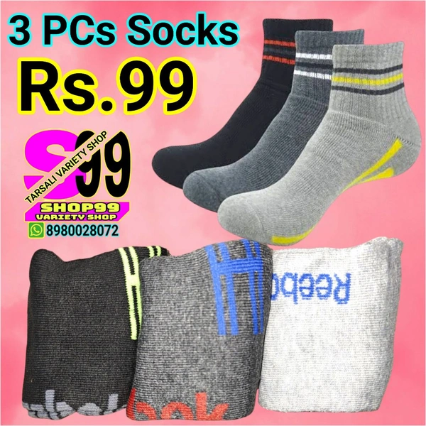 3PCS SOCKS l Men's Cotton Ankle Socks (Multicolour, Free Size)  (662) - Ankle Length, Pack of 3