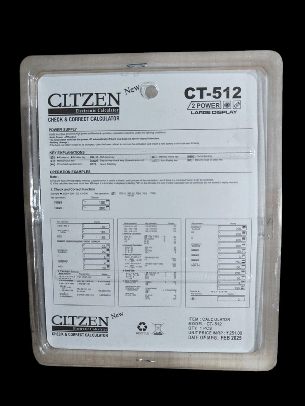 CT-512 ELECTRONIC CALCULATOR,CT-512 Electronic Calculator – Reliable & Efficient for Daily Use (306)