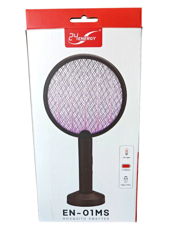 24ENERGY STAND RACKET l 24 ENERGY 3-in-1 UV Light Mosquito Racket – C-Type Charging, Electric Insect Killer with Stand for Home, Car & Outdoor Use - 47*20 CM