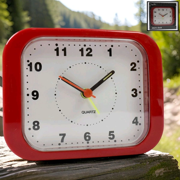 wilko Desk Clock Compaq, 4.5" Plastic Alarm with Led Light, Analogue Battery Operated High Quality Clock - Red