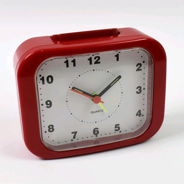 wilko Desk Clock Compaq, 4.5" Plastic Alarm with Led Light, Analogue Battery Operated High Quality Clock - Red