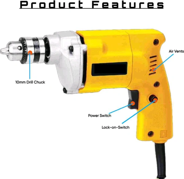 DRILL MACHINE 10MM, Professional Heavy Duty High Quality Electric Home DIY, Pistol Grip Drill  (10 mm Chuck Size)