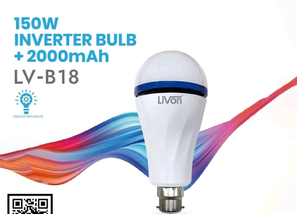 LIVON INVERTER BULB,LIVON Inverter LED Bulb with 2000mAh Rechargeable Battery | Backup Emergency Light for Power Cuts, Energy Saving LED Bulb(2516)