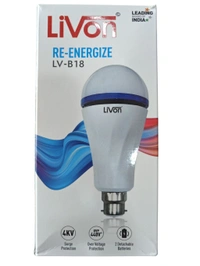 LIVON INVERTER BULB,LIVON Inverter LED Bulb with 2000mAh Rechargeable Battery | Backup Emergency Light for Power Cuts, Energy Saving LED Bulb(2516)