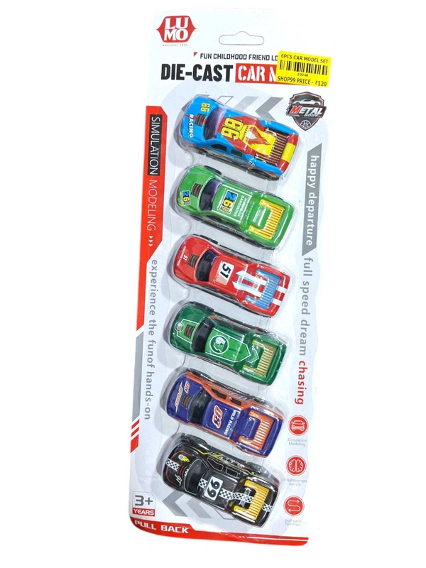 6Pcs CAR MODEL SET, Lumo Brand 6PCS Metal Die-Cast Pull Back Car Set | Mini Racing Toy Cars for Kids 3+ | Durable Childhood Play Vehicles(2740) - 6 Pcs Set